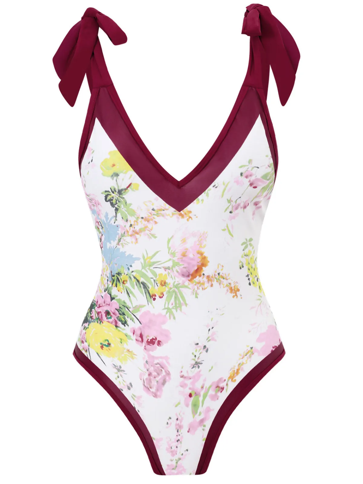 New Retro Stage 1950s V-Neck Flowers Lacing Swimsuit & Cover Up