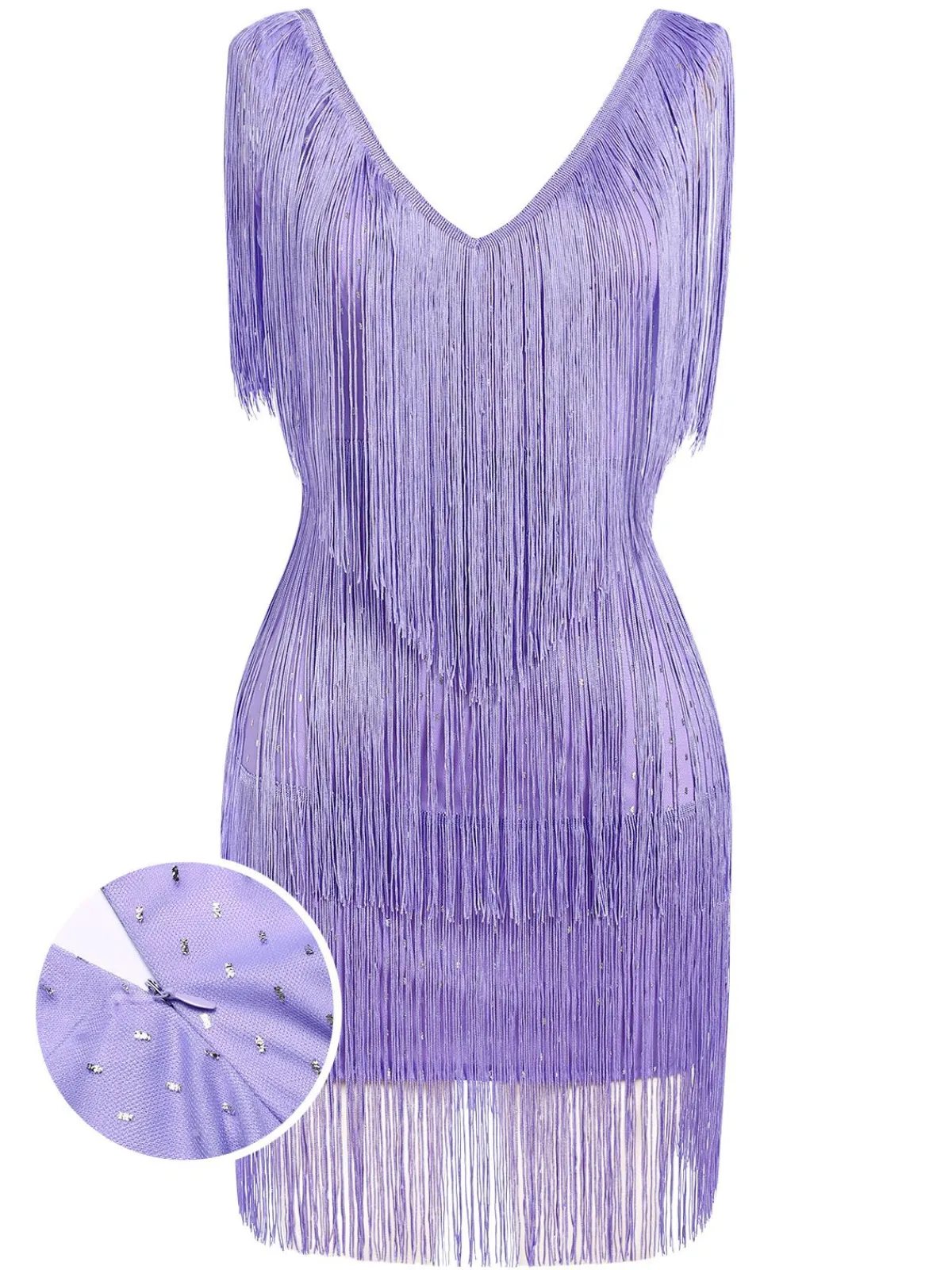 Online Retro Stage 1920s V-Neck Fringe Solid Sleeveless Dress