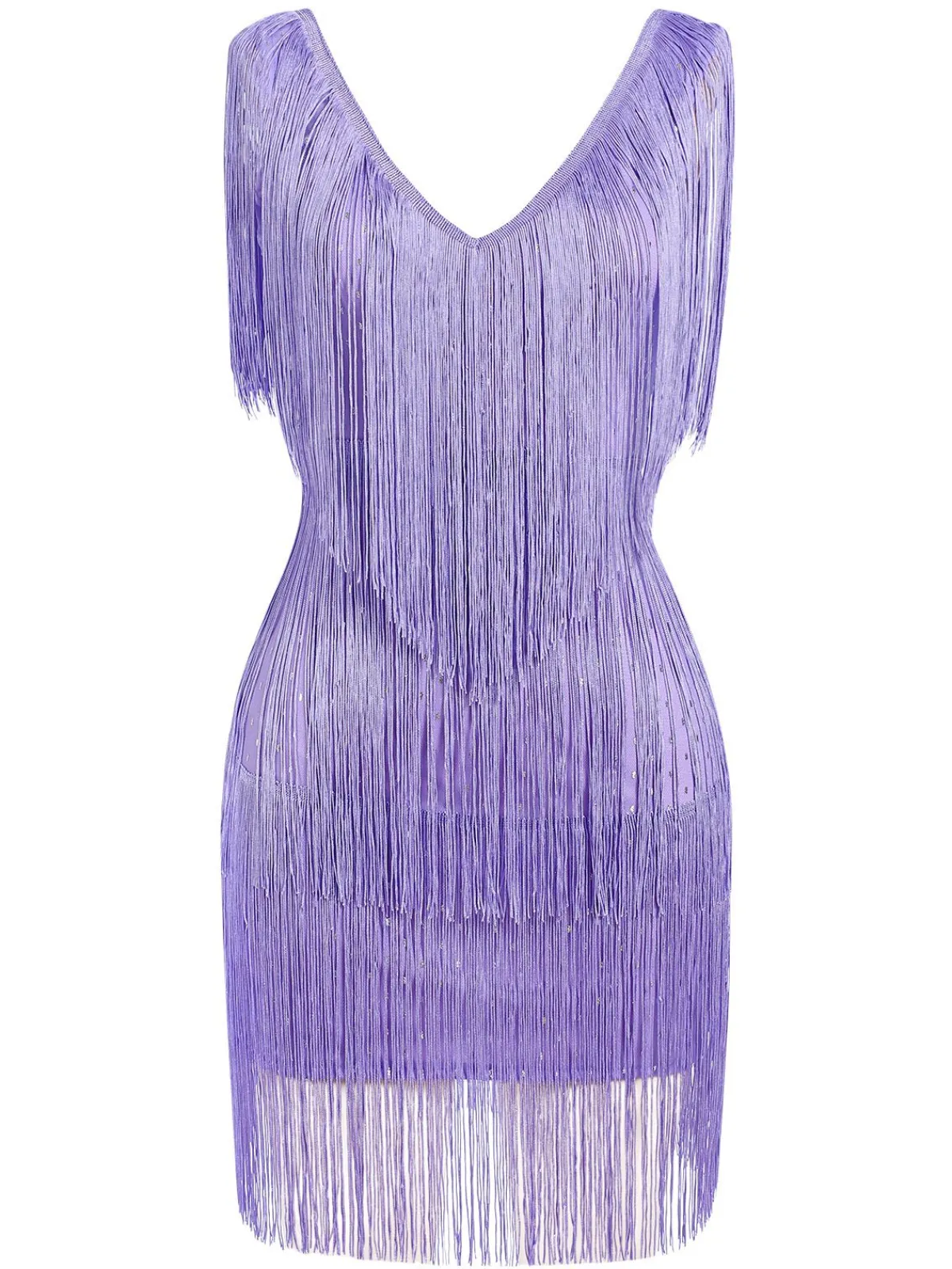 Online Retro Stage 1920s V-Neck Fringe Solid Sleeveless Dress