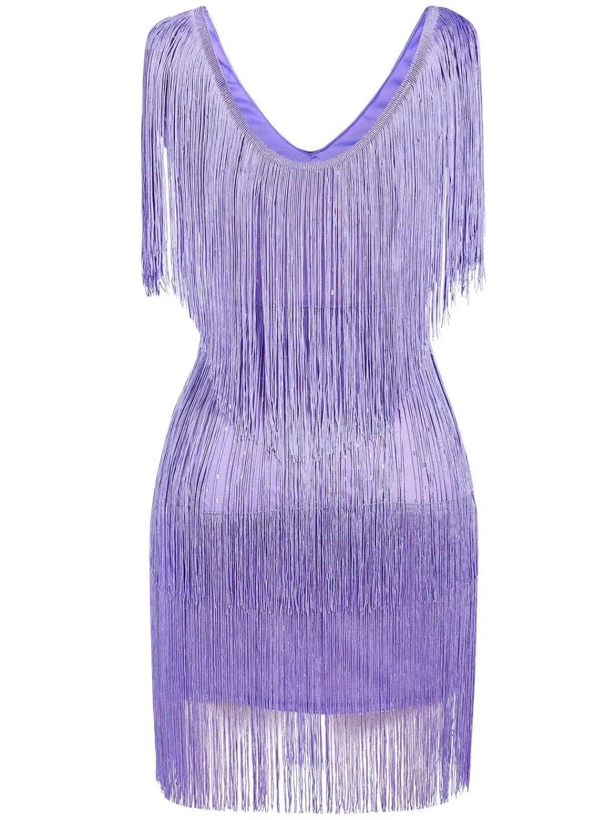 Online Retro Stage 1920s V-Neck Fringe Solid Sleeveless Dress