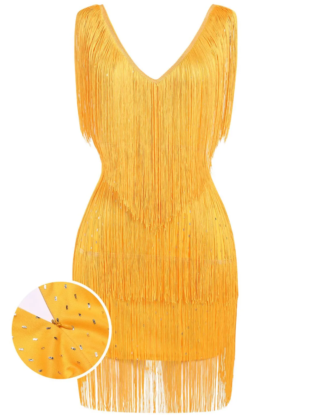Online Retro Stage 1920s V-Neck Fringe Solid Sleeveless Dress