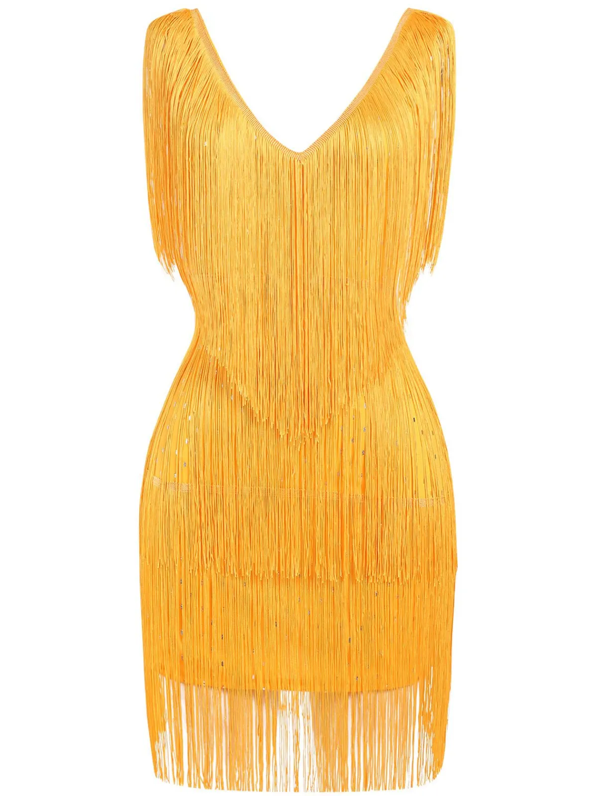 Online Retro Stage 1920s V-Neck Fringe Solid Sleeveless Dress