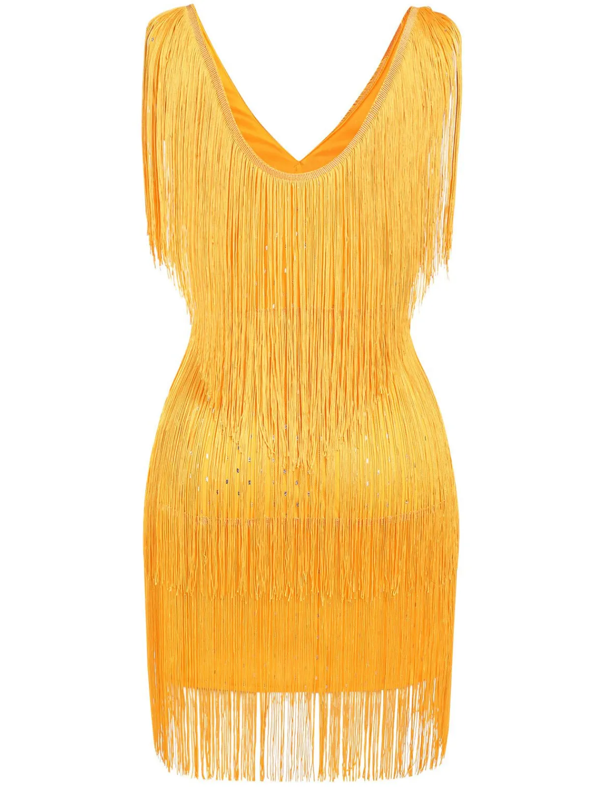 Online Retro Stage 1920s V-Neck Fringe Solid Sleeveless Dress