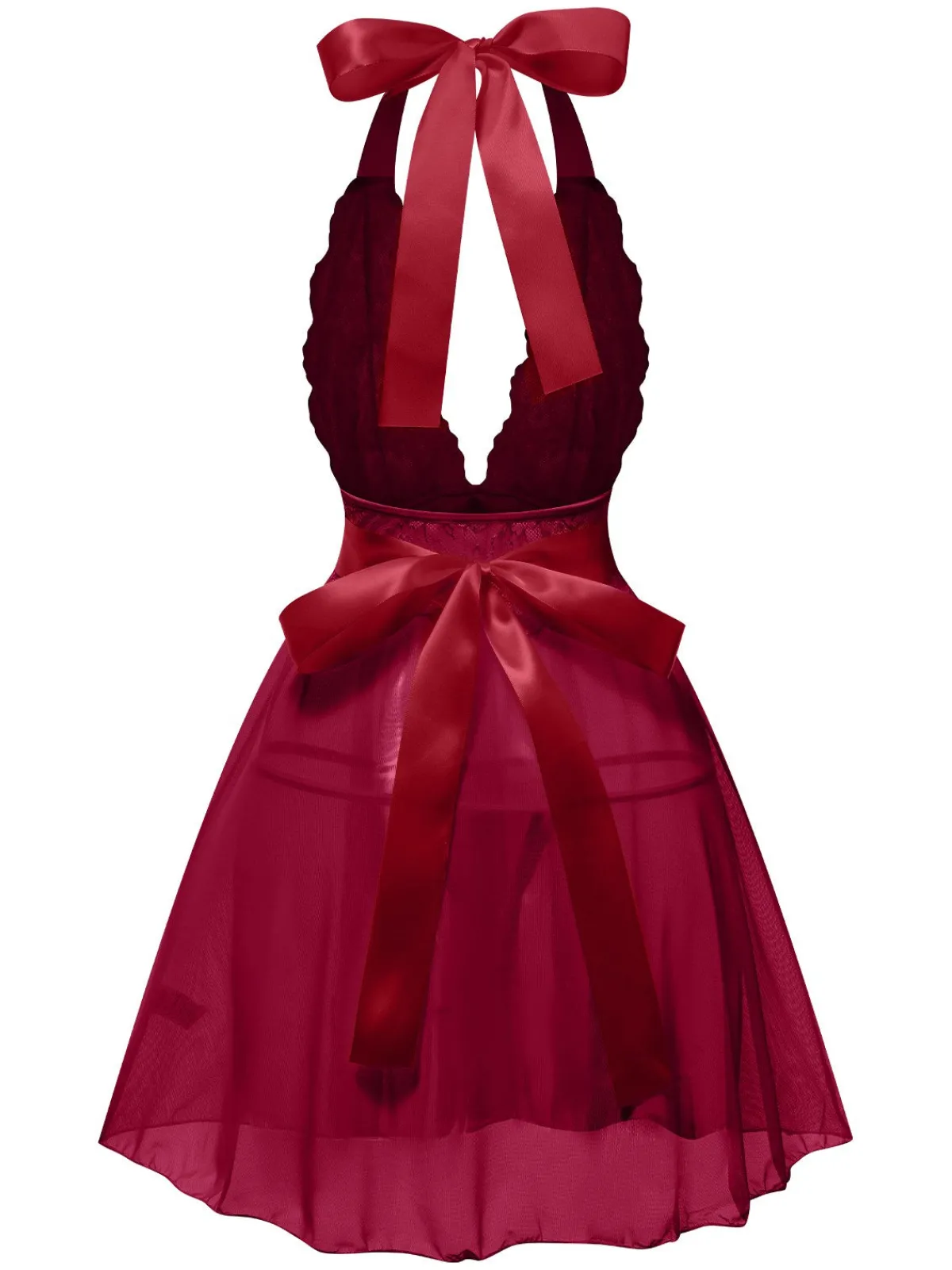 Online Retro Stage 1950s V-Neck Halter Lace Sheer Nightgown