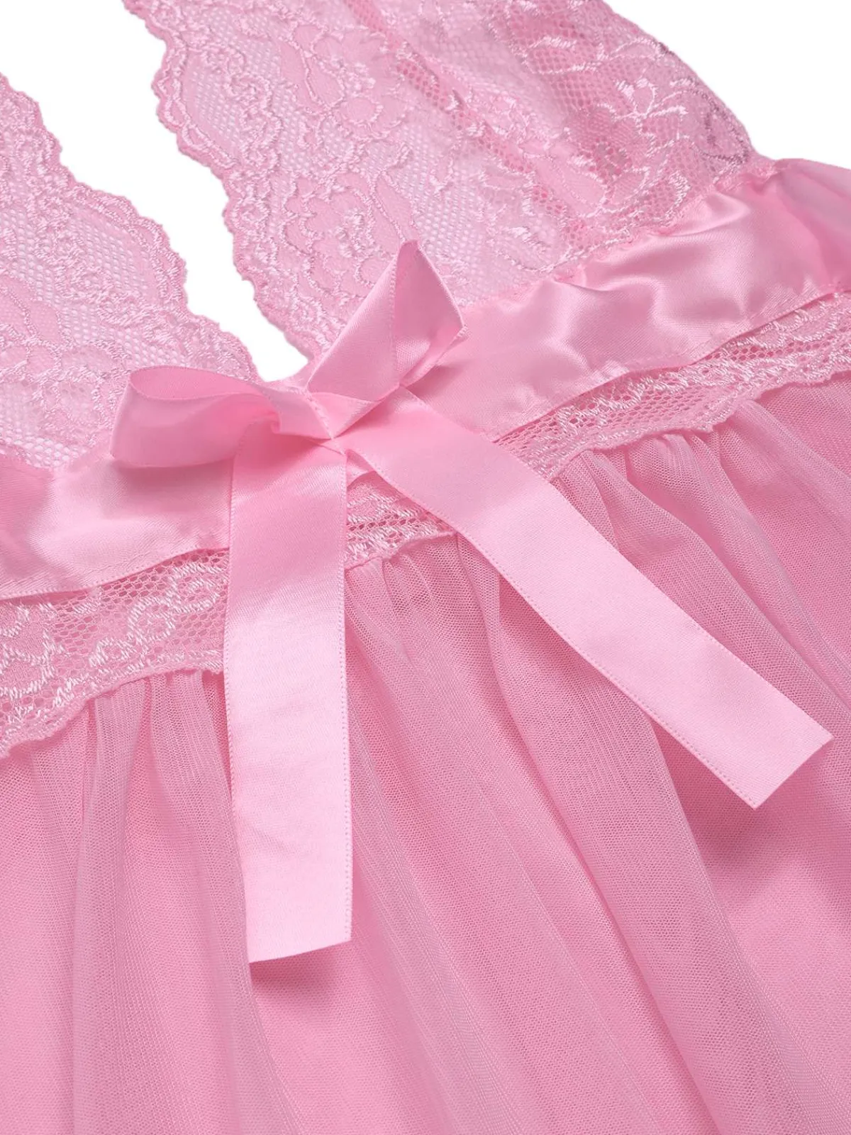 Online Retro Stage 1950s V-Neck Halter Lace Sheer Nightgown
