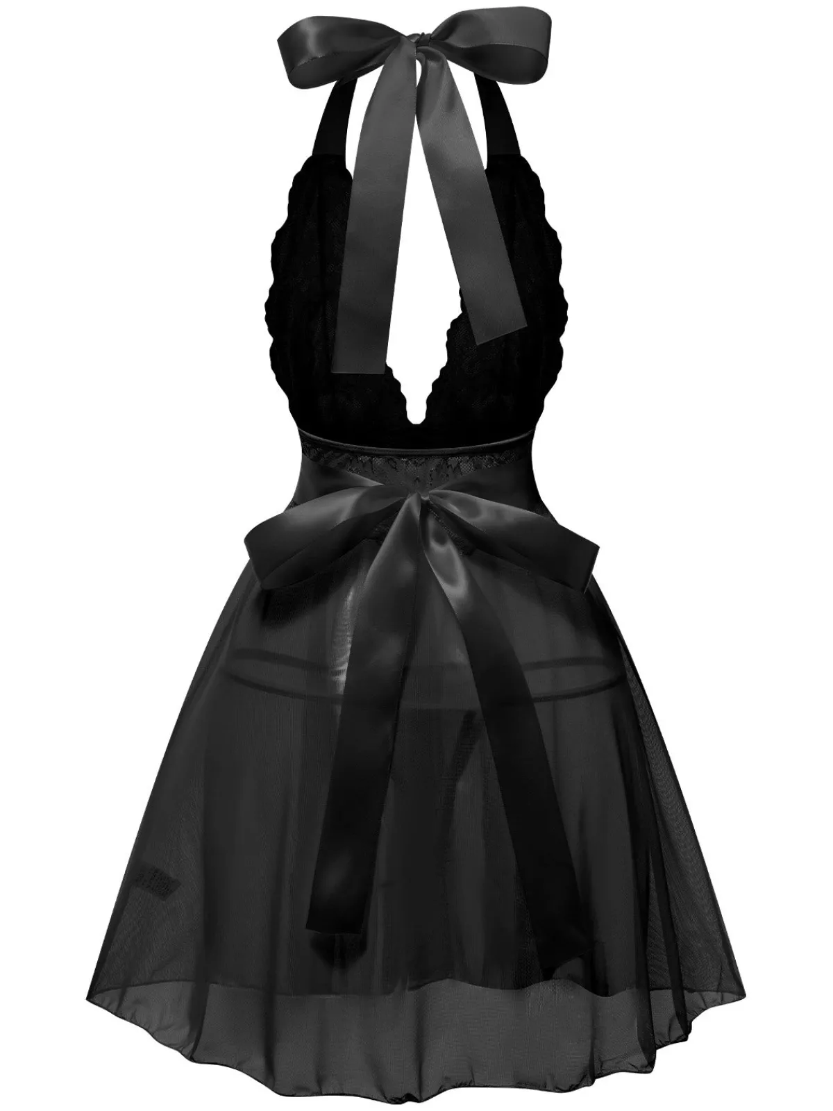 Online Retro Stage 1950s V-Neck Halter Lace Sheer Nightgown