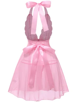 Online Retro Stage 1950s V-Neck Halter Lace Sheer Nightgown