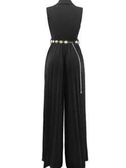 Best Retro Stage 1930s V-Neck Lapel Pleated Wide-Leg Jumpsuit