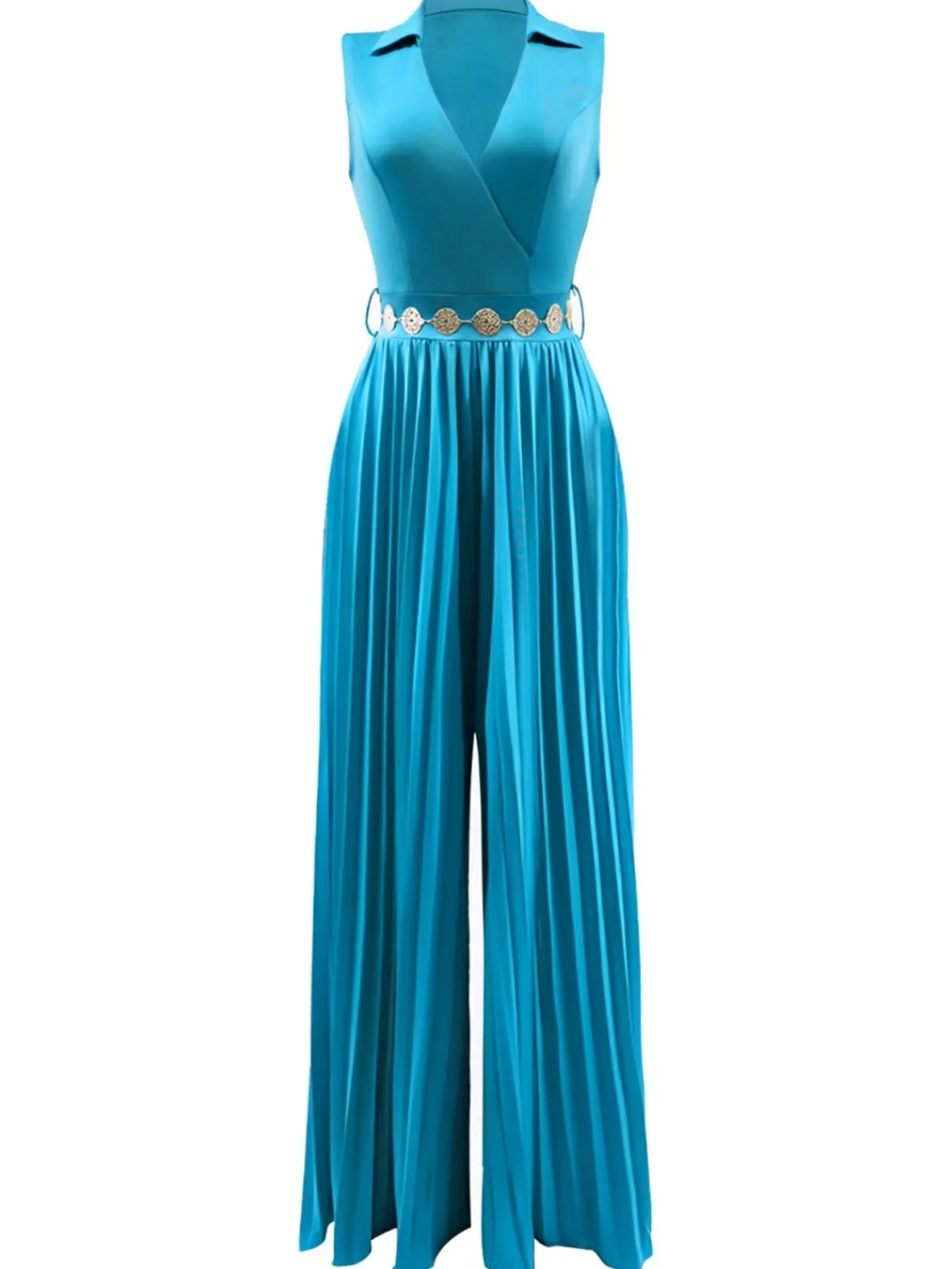 Best Retro Stage 1930s V-Neck Lapel Pleated Wide-Leg Jumpsuit