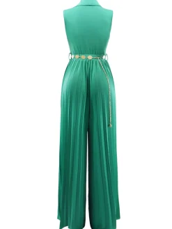 Best Retro Stage 1930s V-Neck Lapel Pleated Wide-Leg Jumpsuit