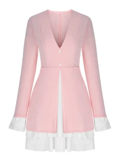 Outlet Retro Stage 1960s V-Neck Layered Ruffle-Cuff Dress