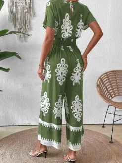 Sale Retro Stage 1930s V-Neck National Totem Wideleg Jumpsuit