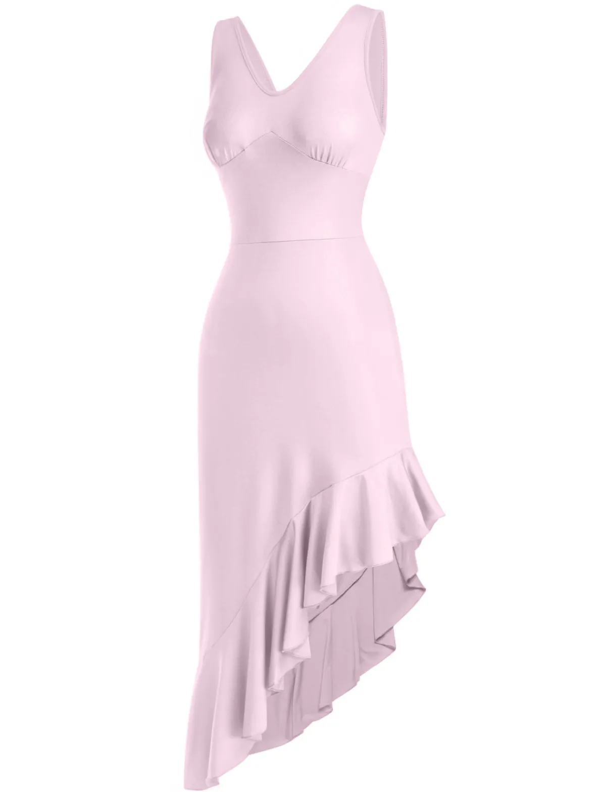 Fashion Retro Stage 1960s V-Neck Oblique Ruffled Hem Sleeveless Dress