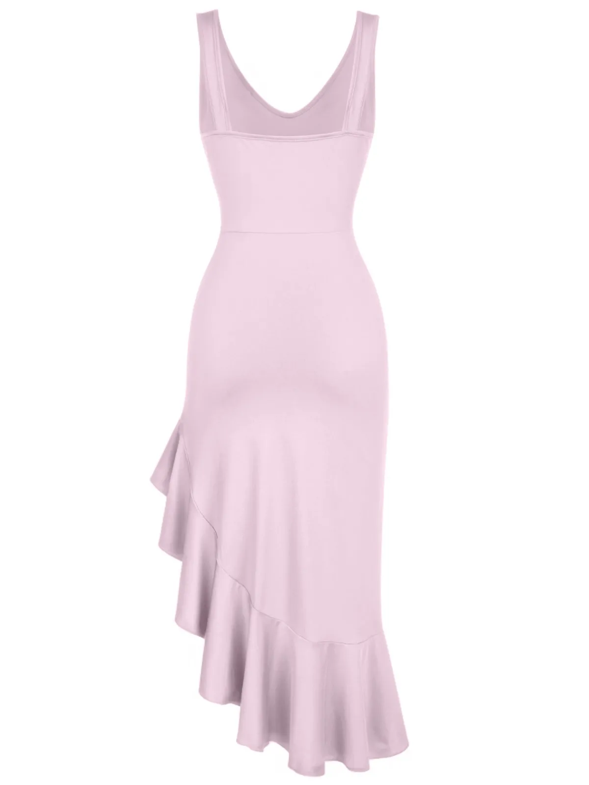 Fashion Retro Stage 1960s V-Neck Oblique Ruffled Hem Sleeveless Dress