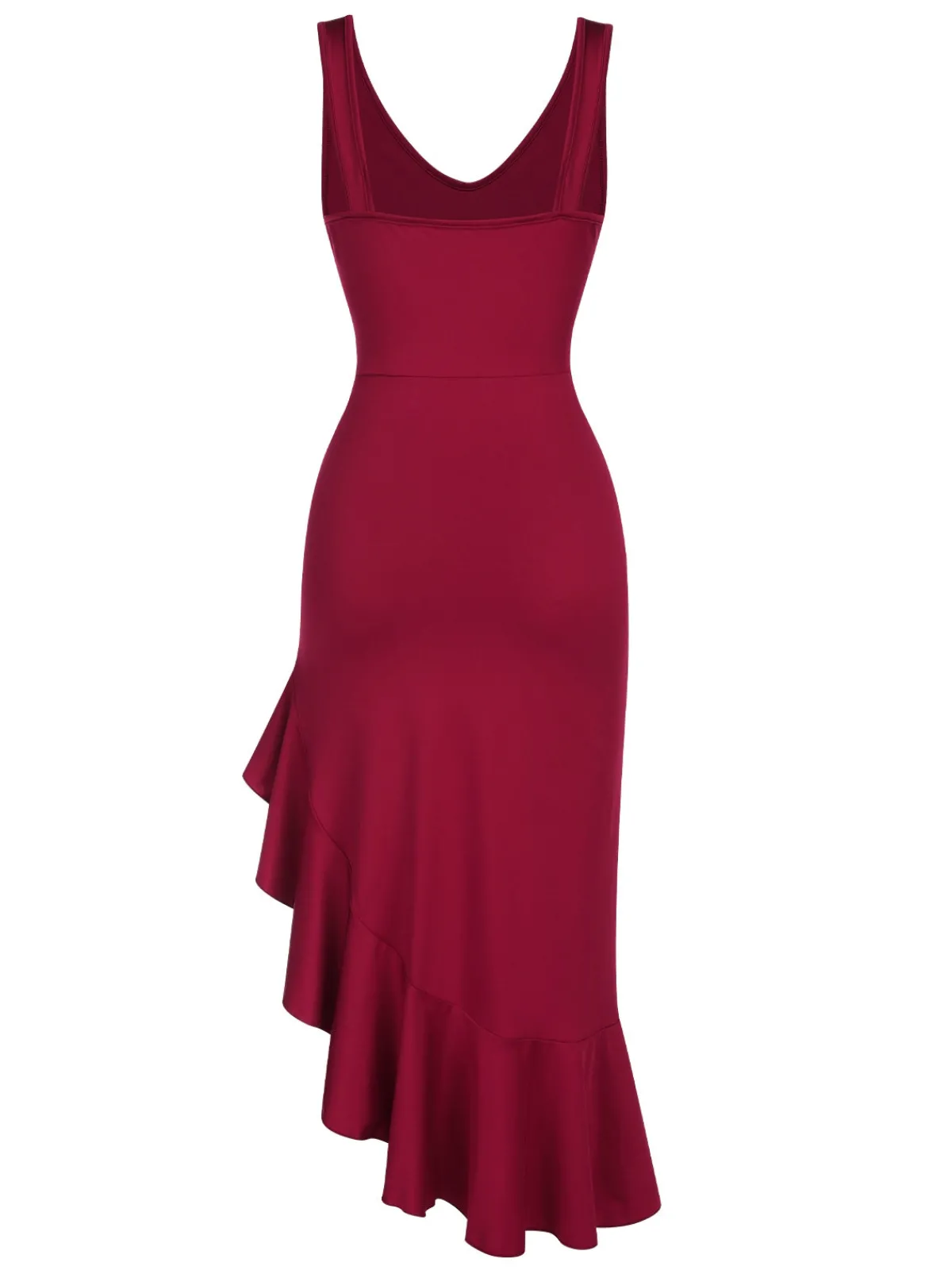 Fashion Retro Stage 1960s V-Neck Oblique Ruffled Hem Sleeveless Dress
