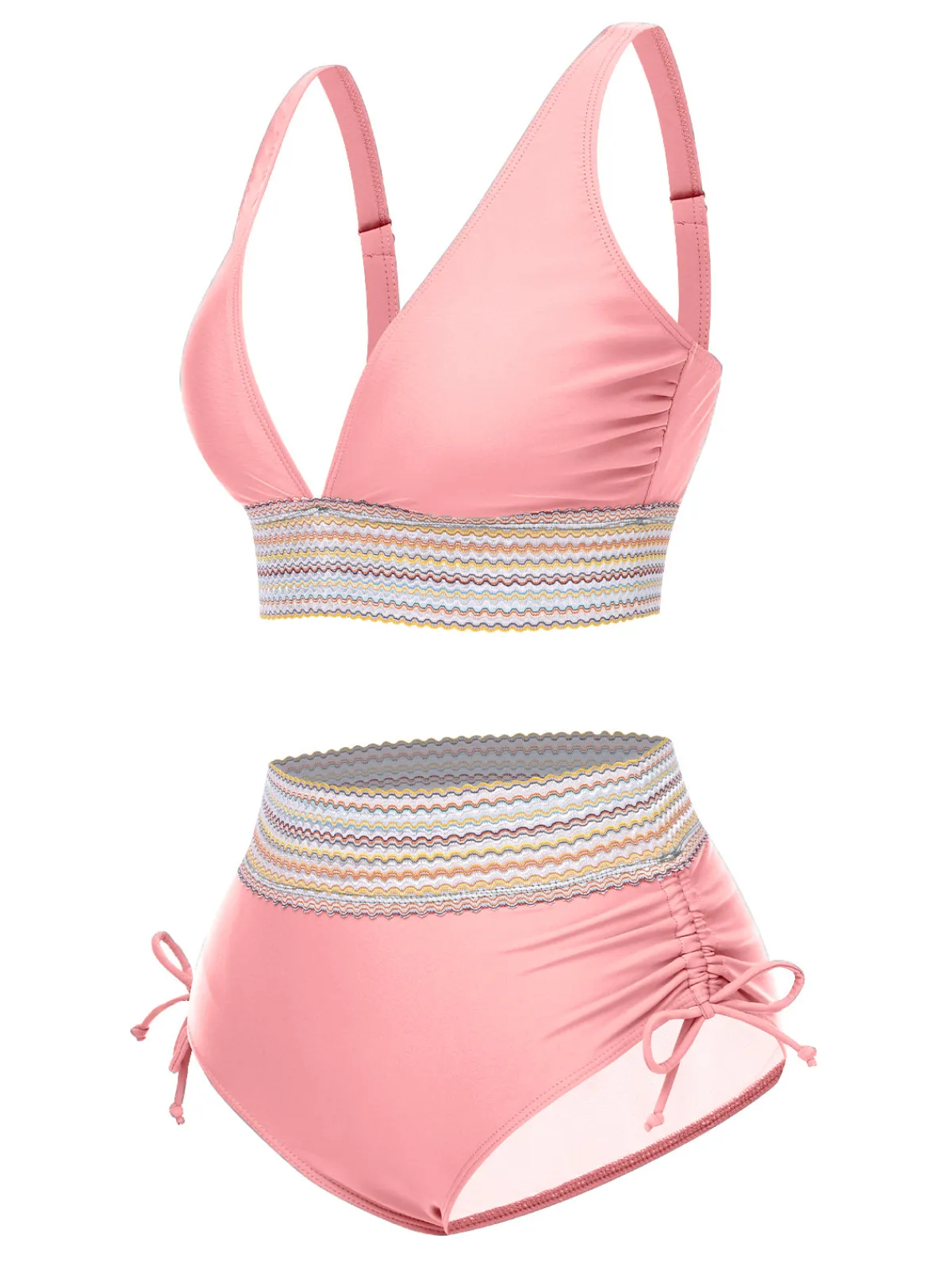 Hot Retro Stage 1970s V-Neck Patchwork High-Waist Bikini