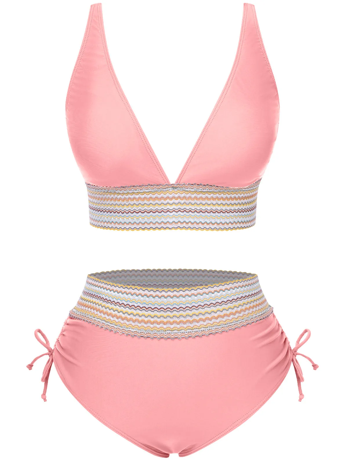Hot Retro Stage 1970s V-Neck Patchwork High-Waist Bikini
