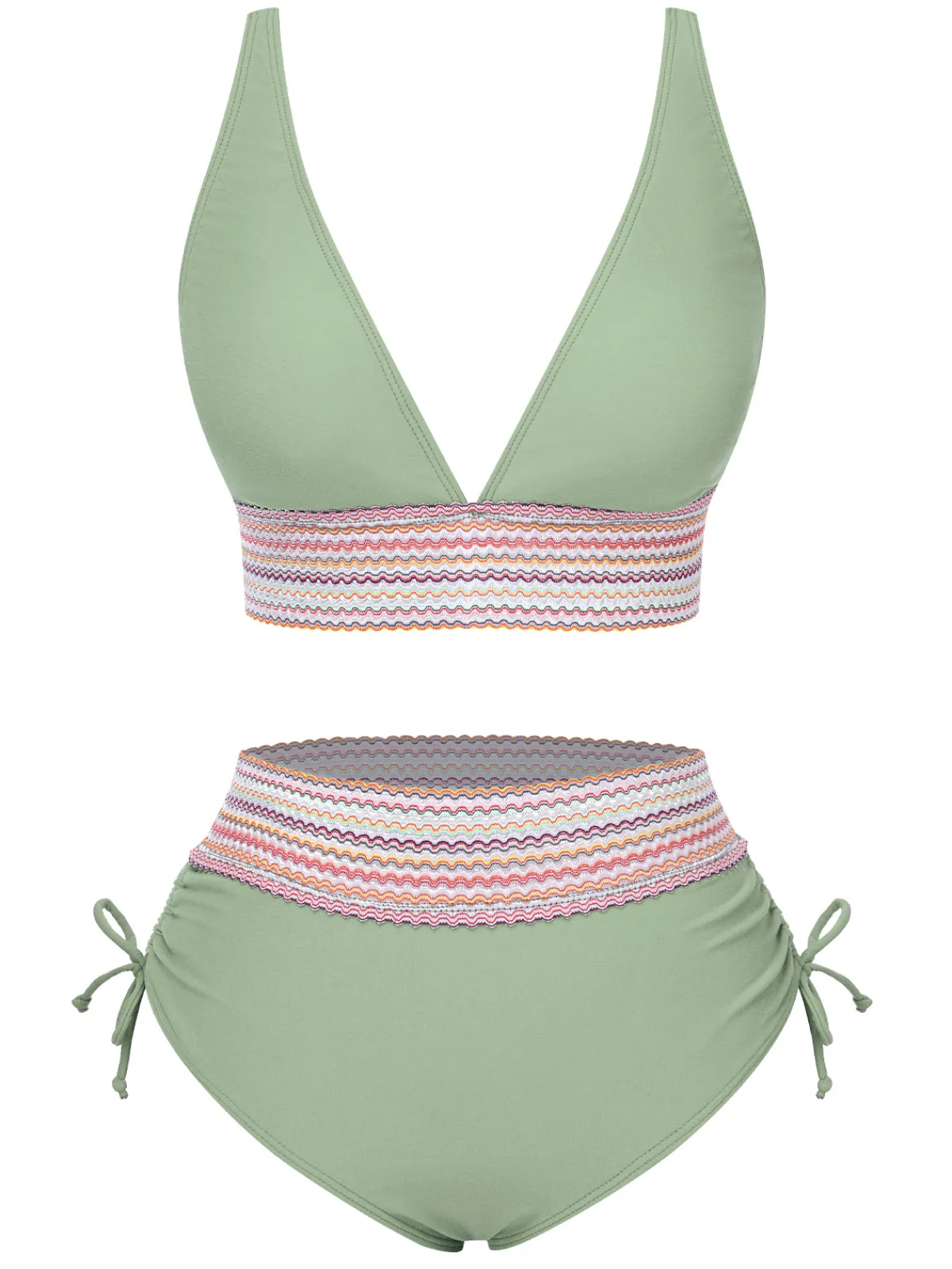Online Retro Stage 1970s V-Neck Patchwork High-Waist Bikini
