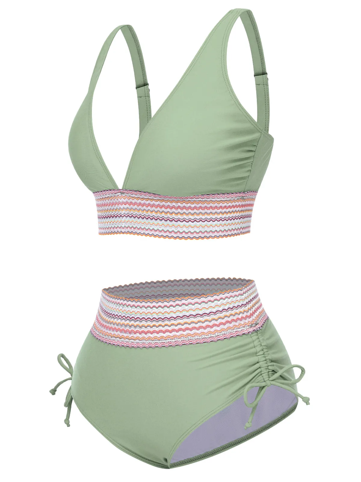 Online Retro Stage 1970s V-Neck Patchwork High-Waist Bikini