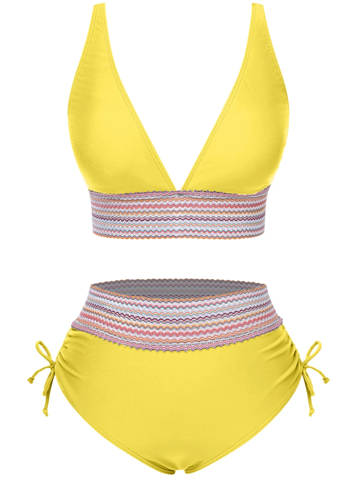 Online Retro Stage 1970s V-Neck Patchwork High-Waist Bikini