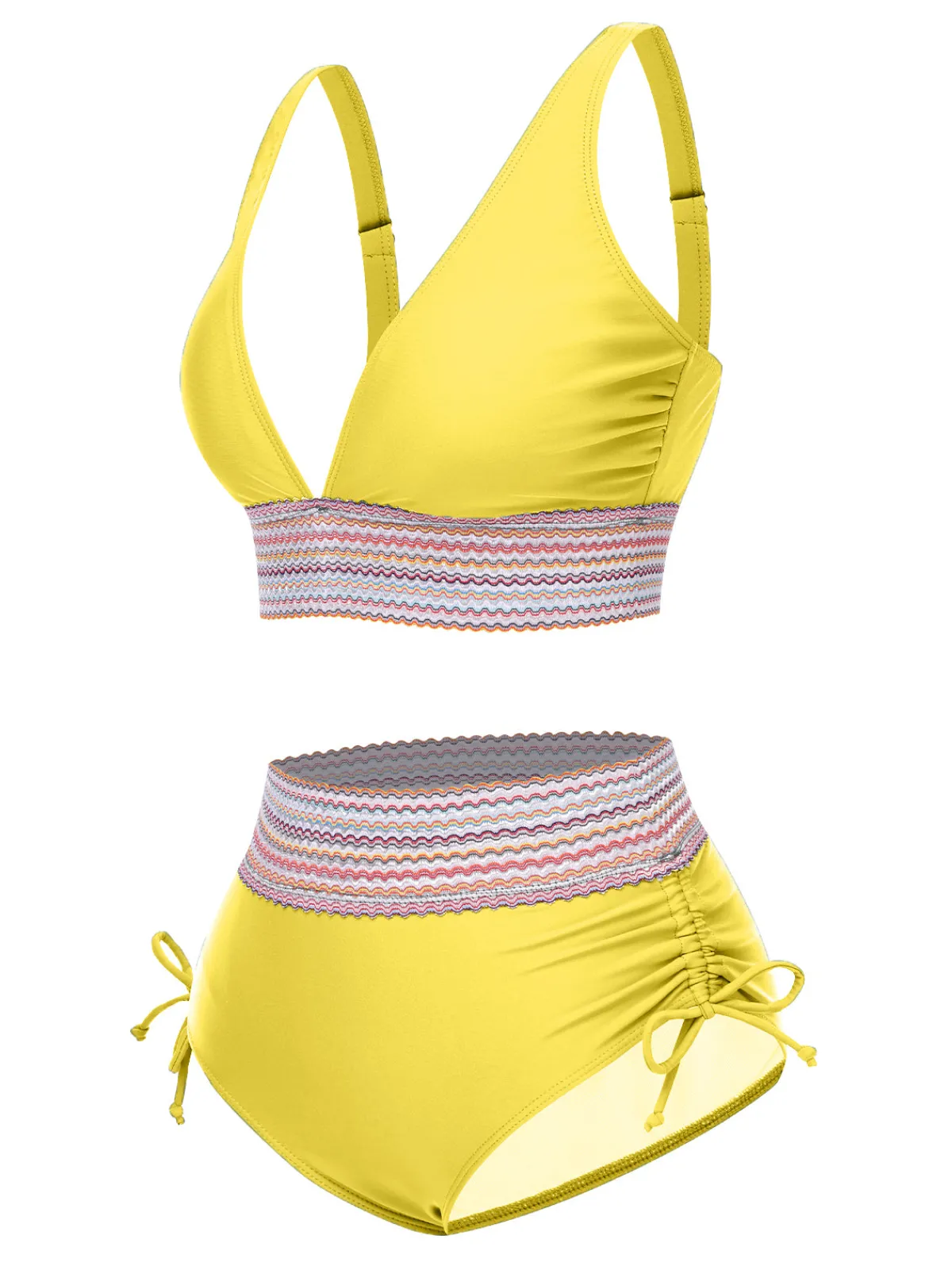 Online Retro Stage 1970s V-Neck Patchwork High-Waist Bikini