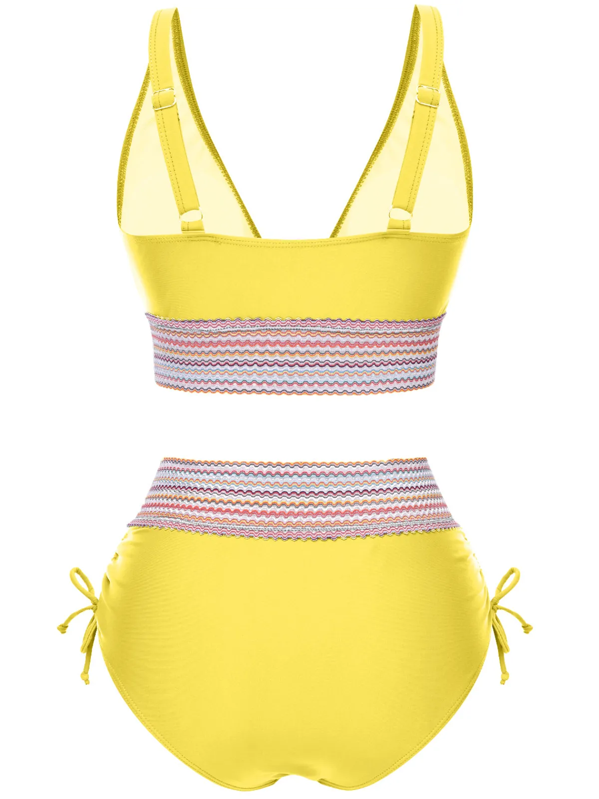 Online Retro Stage 1970s V-Neck Patchwork High-Waist Bikini