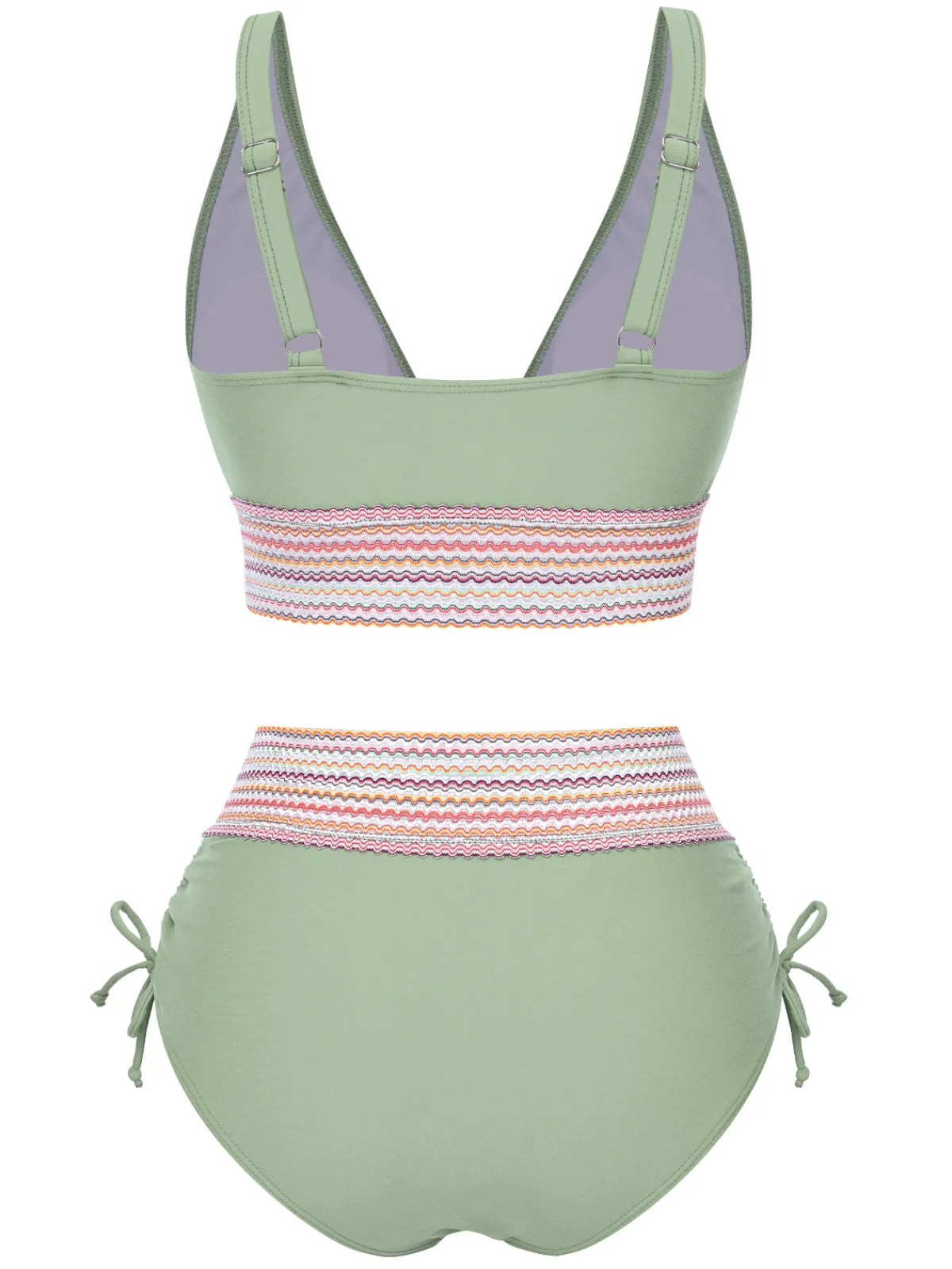 Online Retro Stage 1970s V-Neck Patchwork High-Waist Bikini