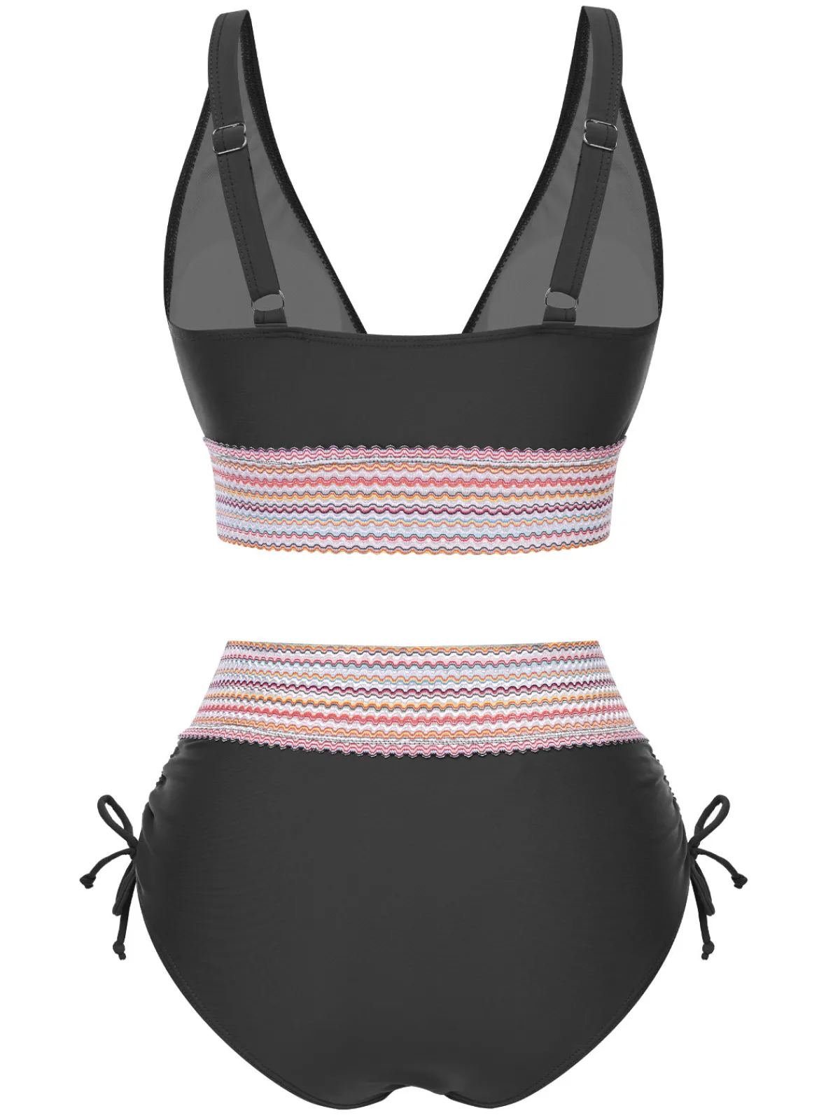 Online Retro Stage 1970s V-Neck Patchwork High-Waist Bikini