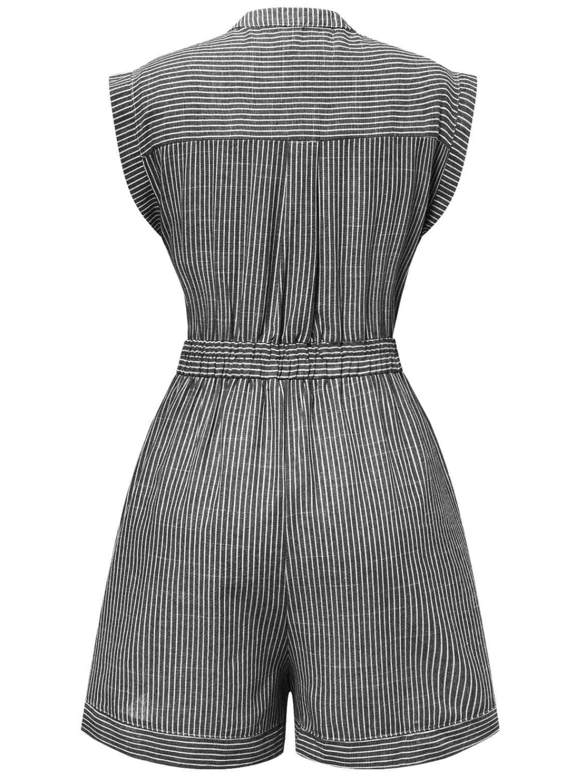 New Retro Stage 1940s V-Neck Pockets Belted Stripe Romper