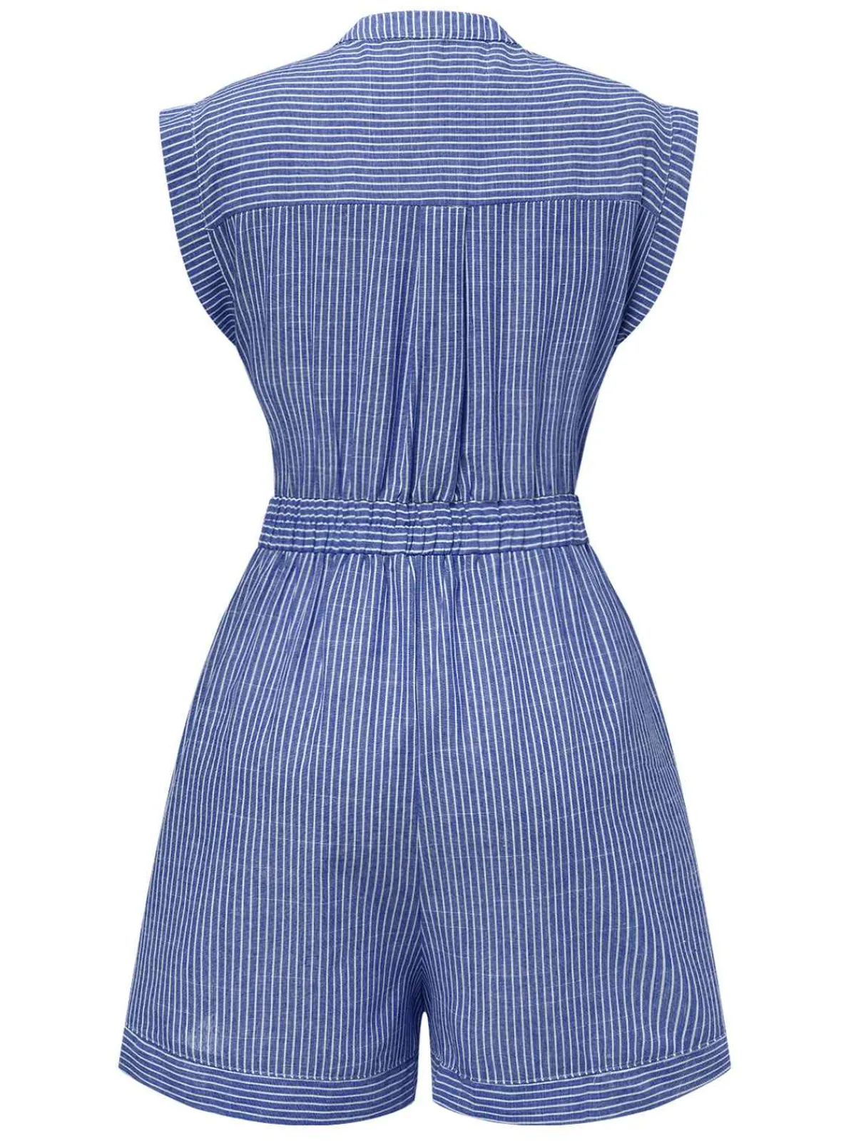 New Retro Stage 1940s V-Neck Pockets Belted Stripe Romper