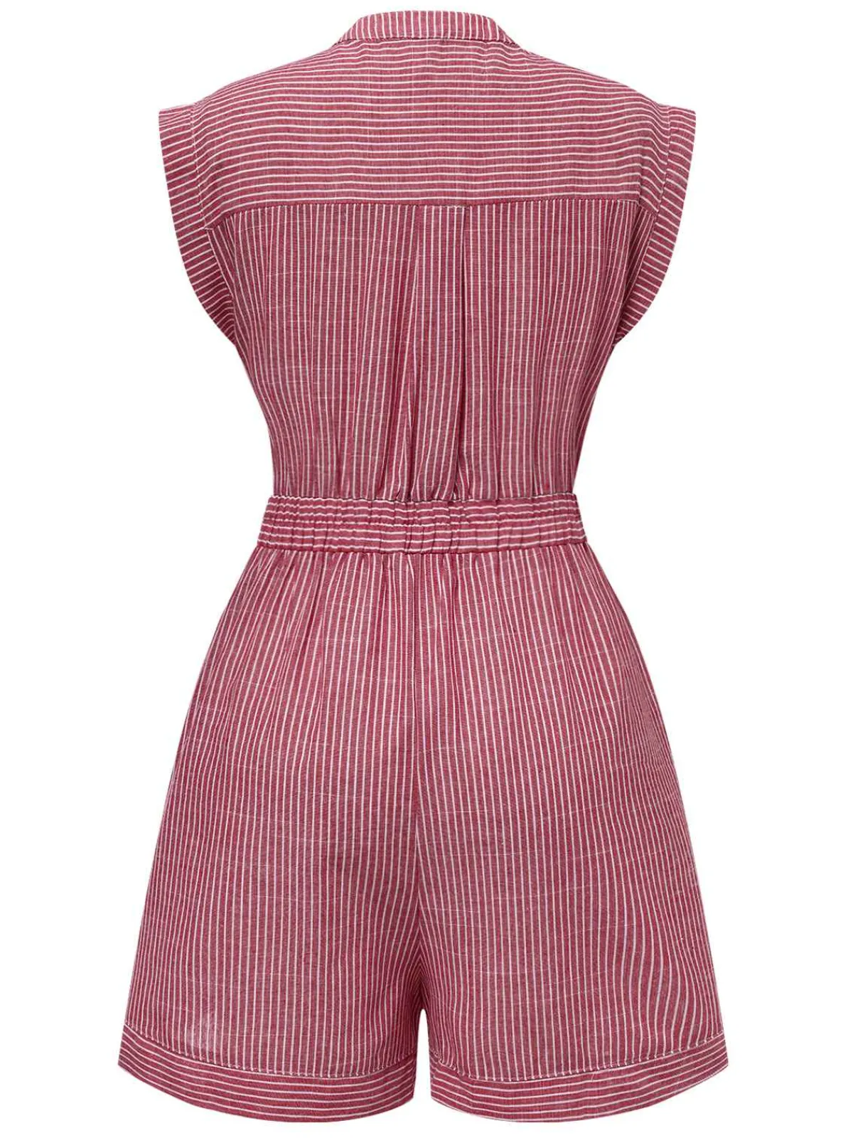 New Retro Stage 1940s V-Neck Pockets Belted Stripe Romper