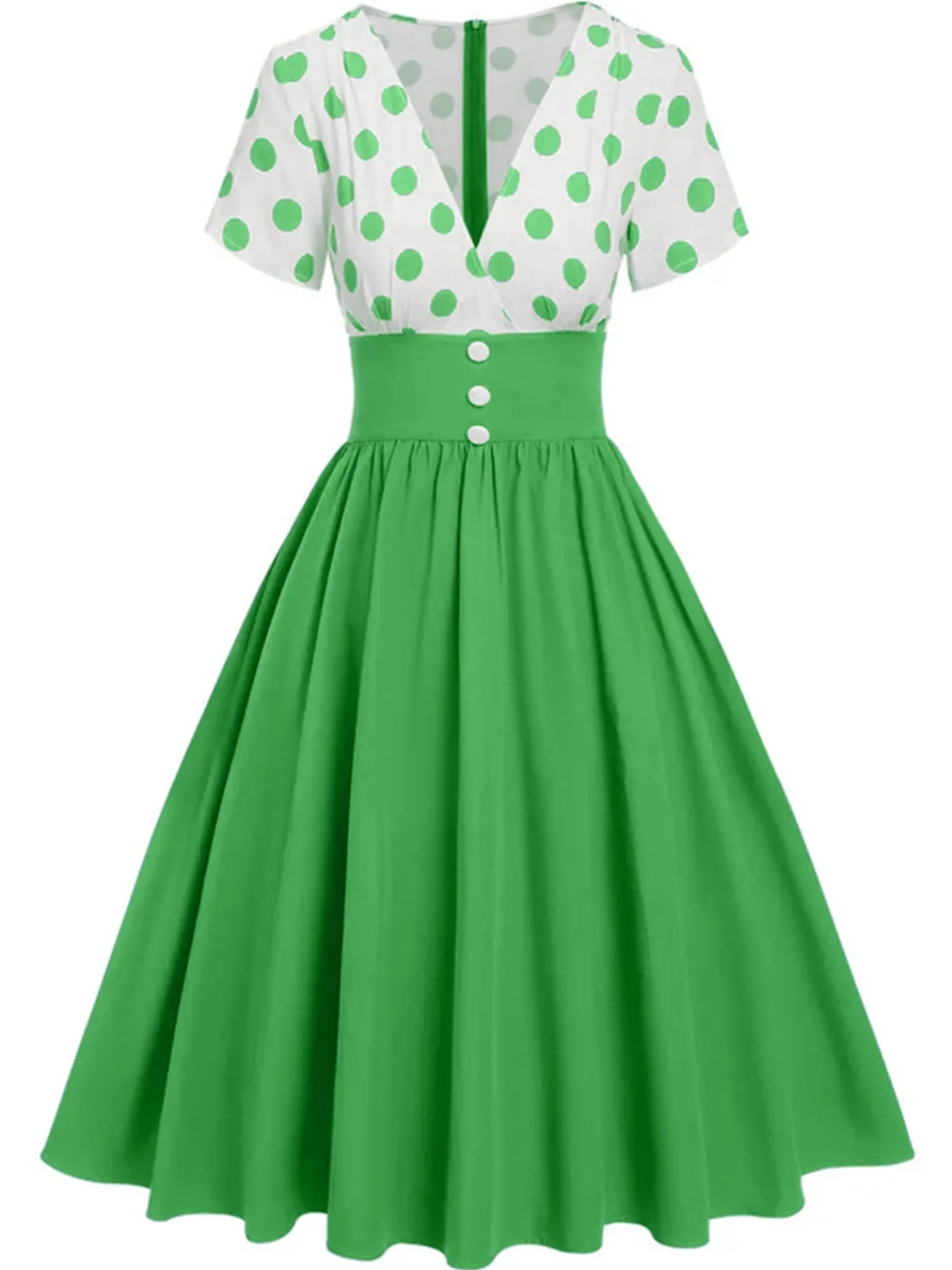 Sale Retro Stage 1950s V-Neck Polka Dots Swing Dress