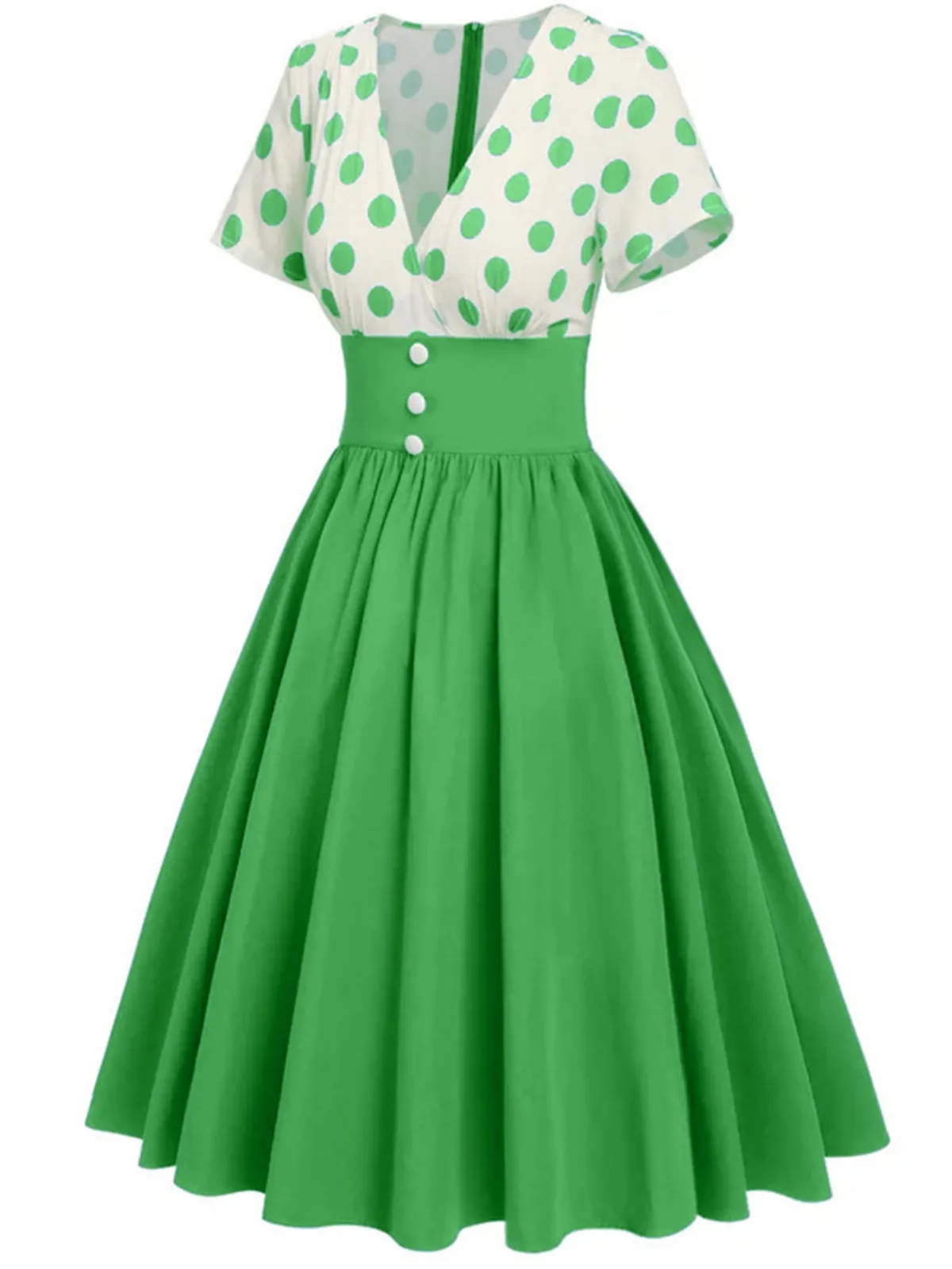 Sale Retro Stage 1950s V-Neck Polka Dots Swing Dress