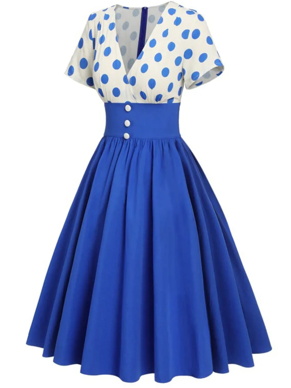 Sale Retro Stage 1950s V-Neck Polka Dots Swing Dress