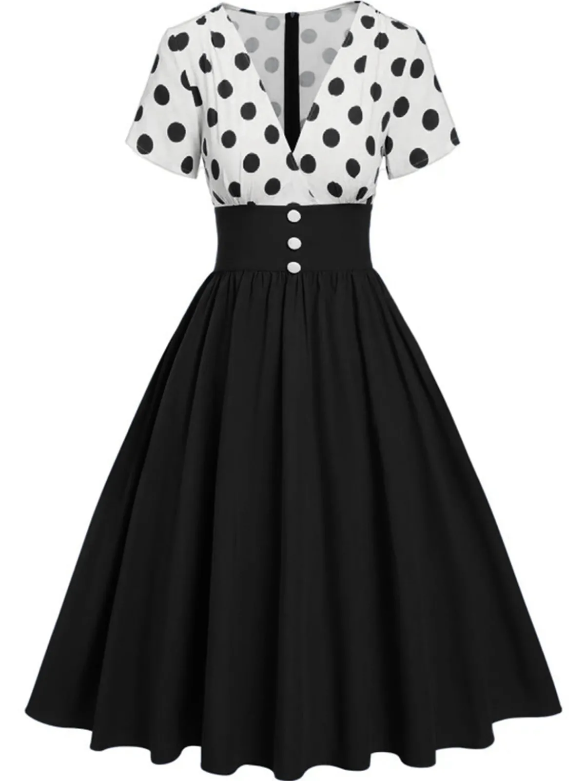 Sale Retro Stage 1950s V-Neck Polka Dots Swing Dress