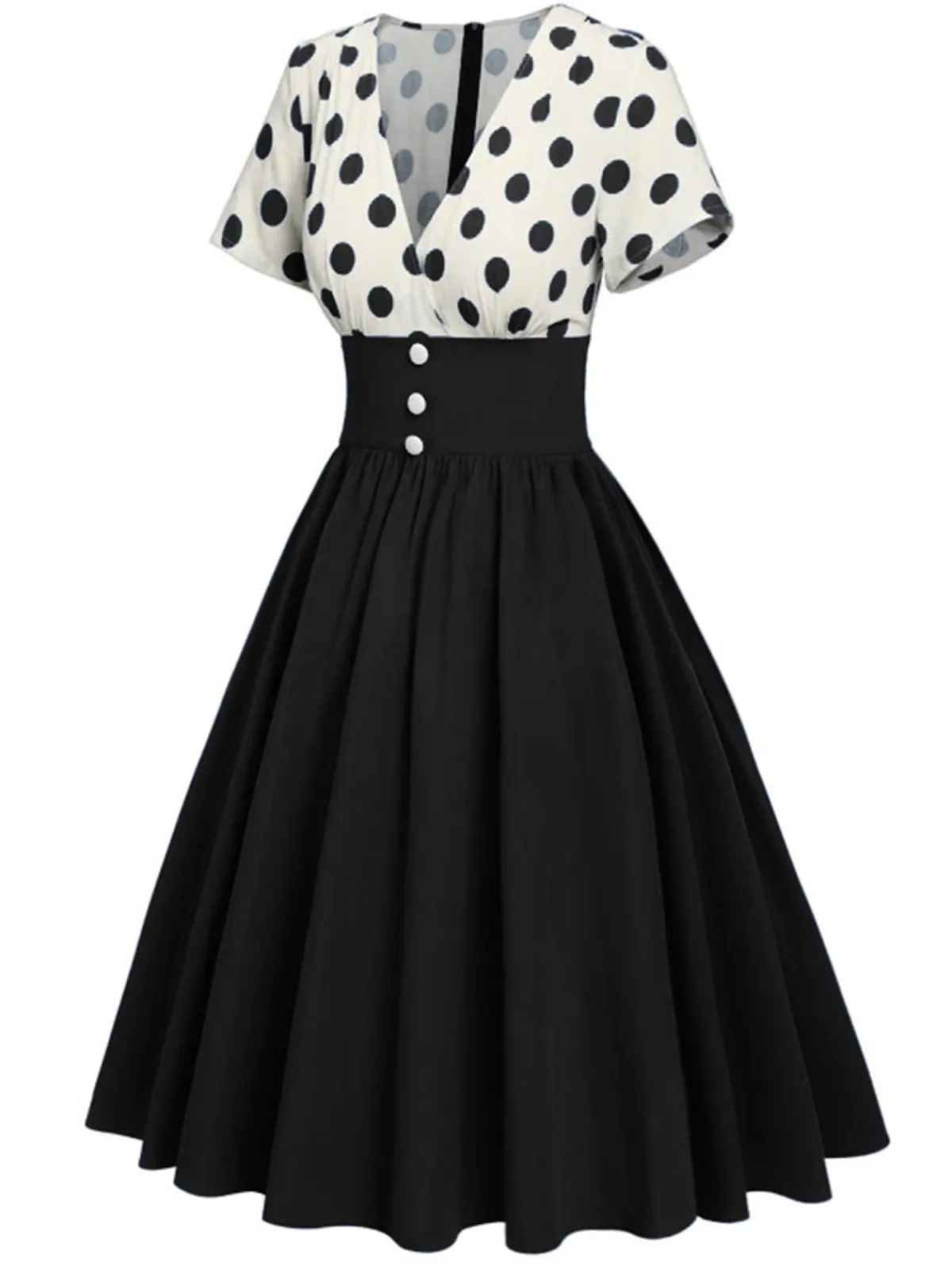 Sale Retro Stage 1950s V-Neck Polka Dots Swing Dress