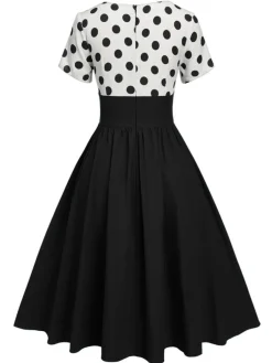 Sale Retro Stage 1950s V-Neck Polka Dots Swing Dress