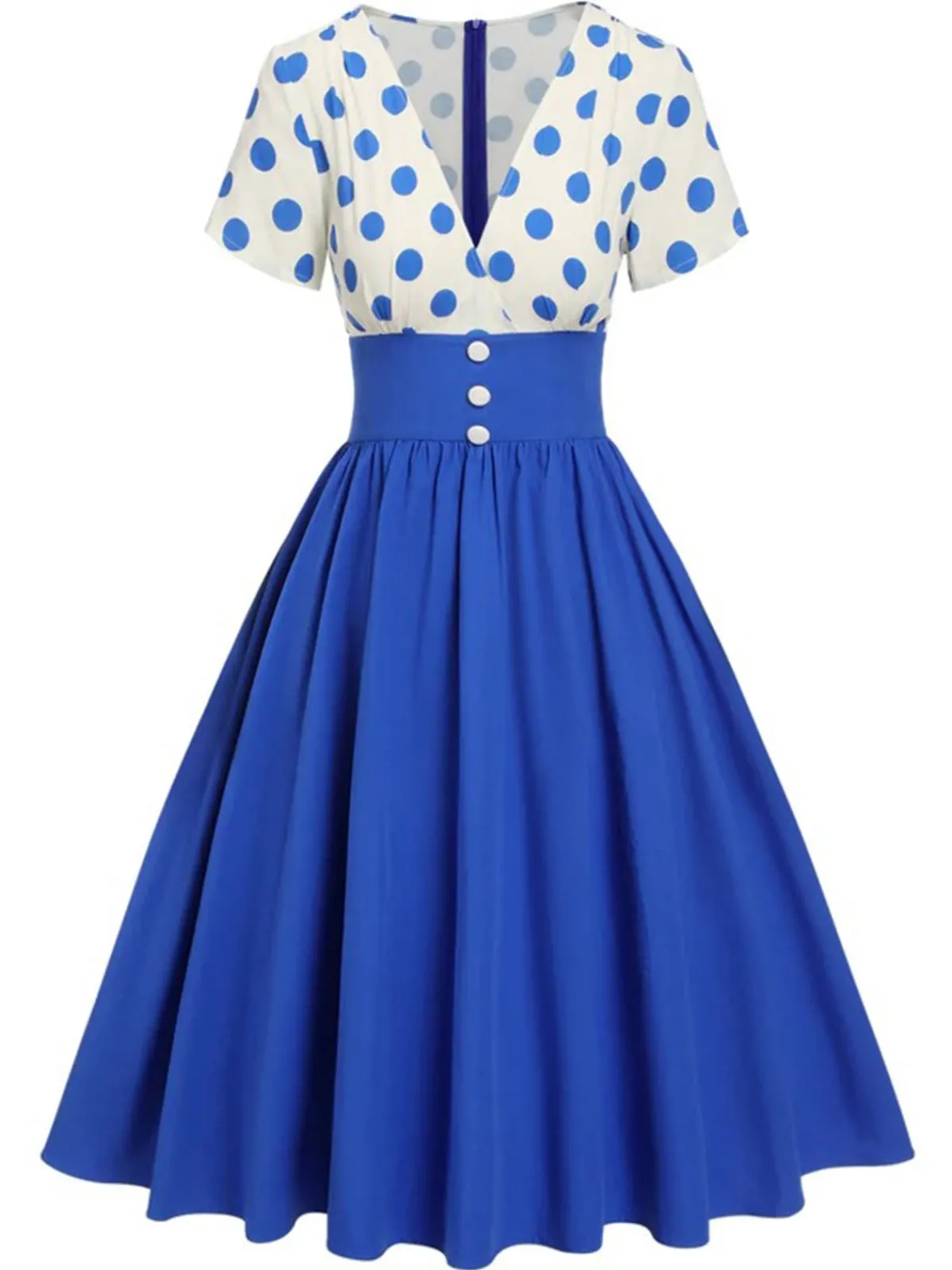 Sale Retro Stage 1950s V-Neck Polka Dots Swing Dress