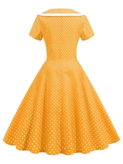 Outlet Retro Stage 1950s V-Neck Polka Dots Swing Dress