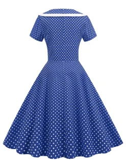 Outlet Retro Stage 1950s V-Neck Polka Dots Swing Dress