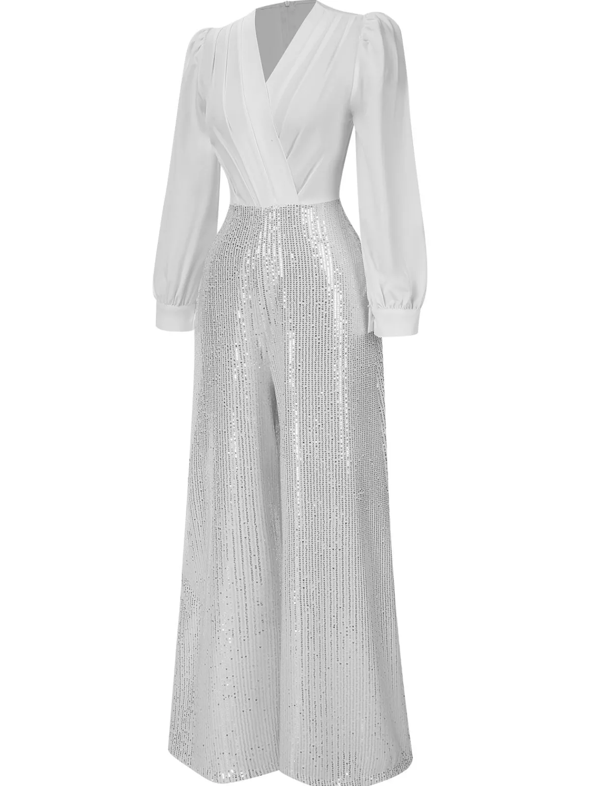 New Retro Stage 1930s V-Neck Puff Sleeve Sequins Wide-Leg Jumpsuit