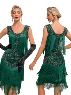 Clearance Retro Stage 1920s V-Neck Sequined Mesh Mermaid Dress