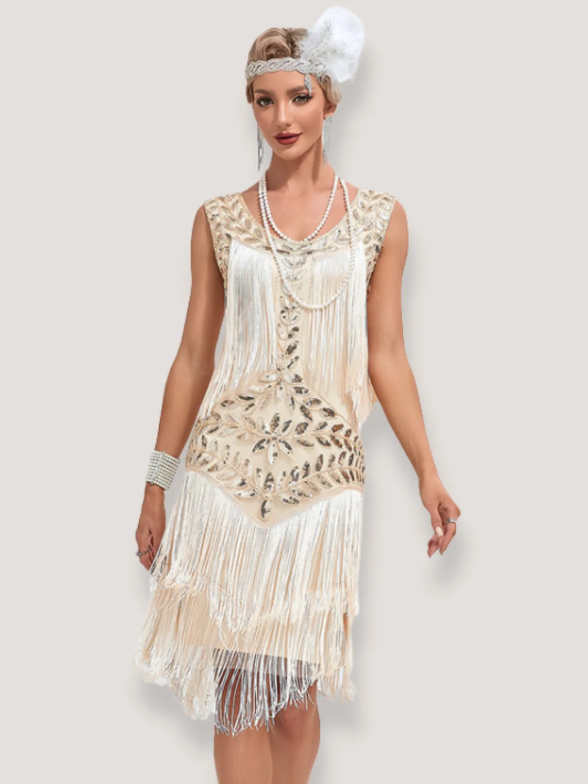 Clearance Retro Stage 1920s V-Neck Sequined Mesh Mermaid Dress