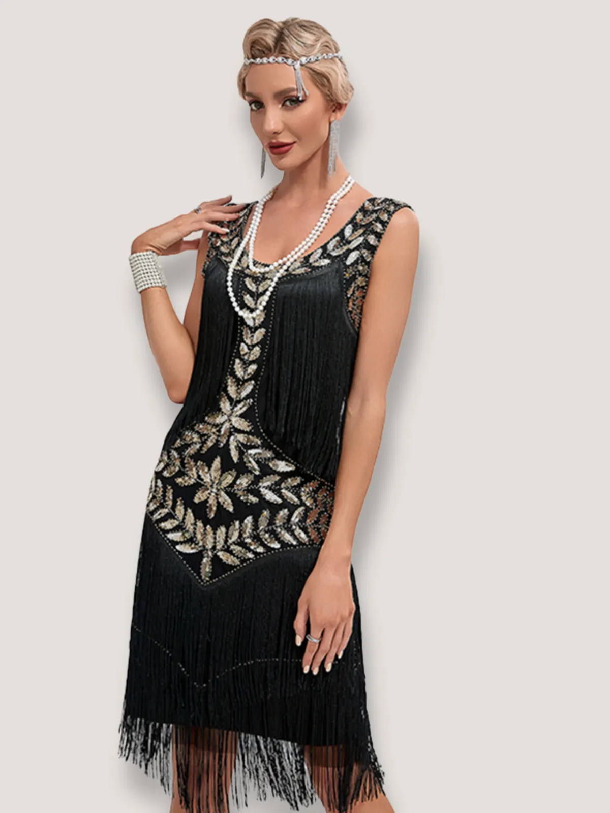 Clearance Retro Stage 1920s V-Neck Sequined Mesh Mermaid Dress