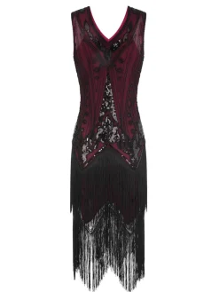 Sale Retro Stage 1920s V-Neck Sequined Tassel Gatsby Dress