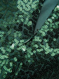 New Retro Stage 1920s V-Neck Side Slit Sequined Sling Dress Green