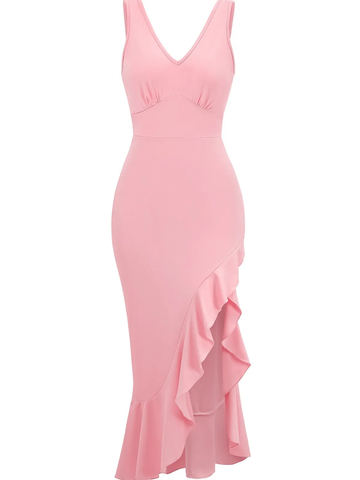 Online Retro Stage 1930s V-Neck Sleeveless Ruffled Fishtail Dress