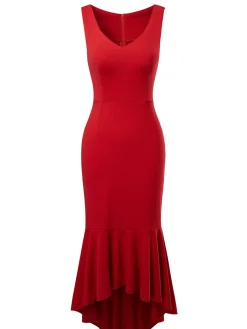 Best Retro Stage 1930s V-Neck Sleeveless Ruffled Fishtail Dress