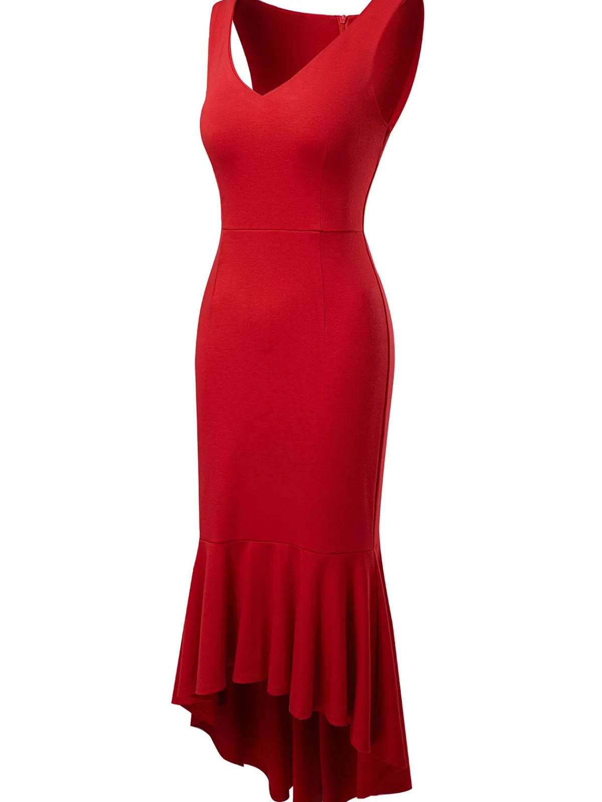 Best Retro Stage 1930s V-Neck Sleeveless Ruffled Fishtail Dress
