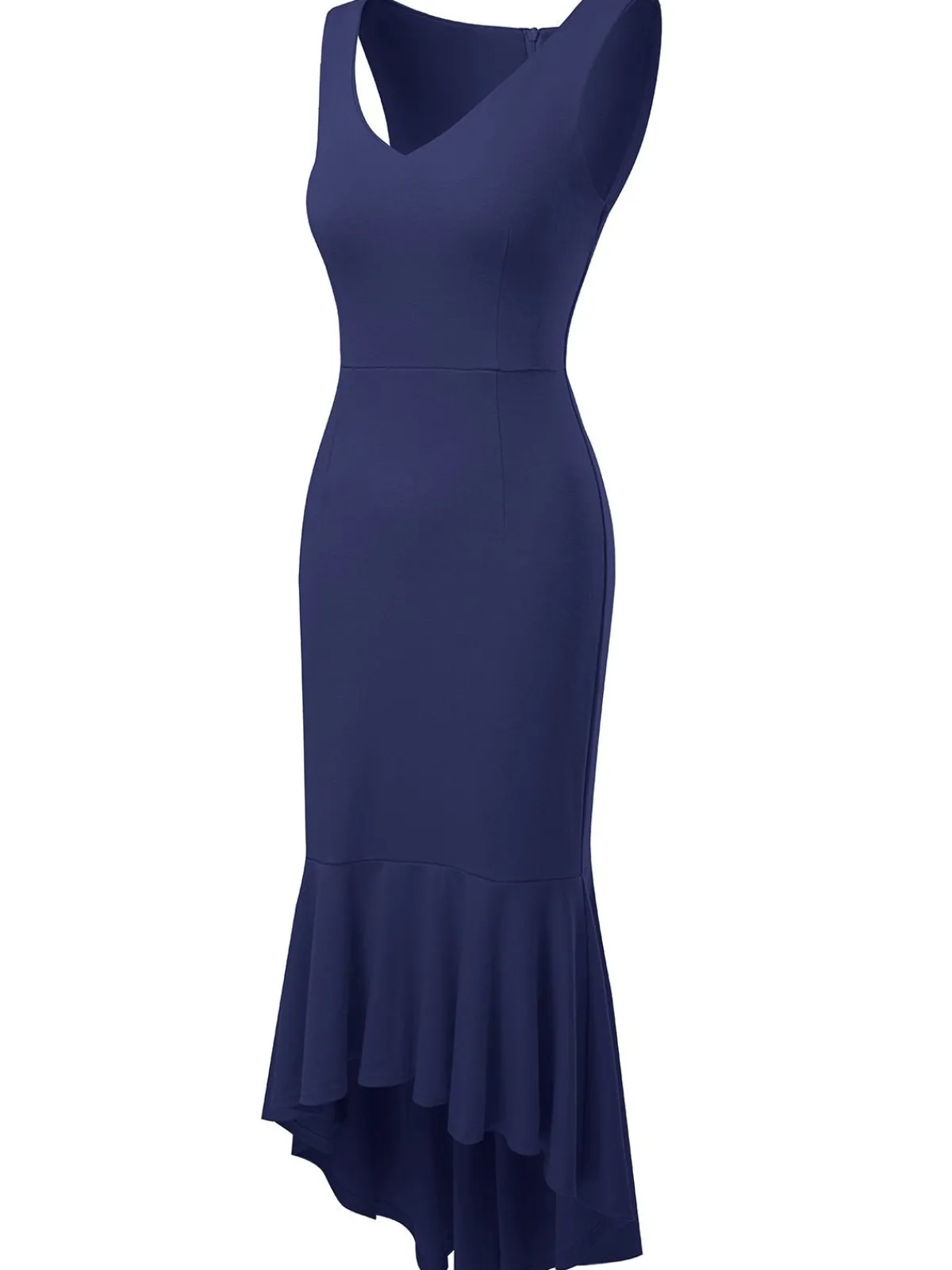 Best Retro Stage 1930s V-Neck Sleeveless Ruffled Fishtail Dress